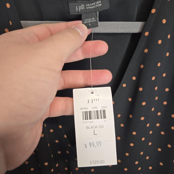 J Jill Wearever Collection Midi Dress Size L Black Polka Dot Belted Lined NWT - Picture 2 of 14